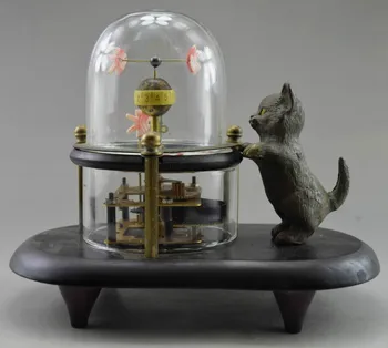 

13 China Collectible Decorated Old Copper Carved Cat Fish Mechanical Table Clock RC