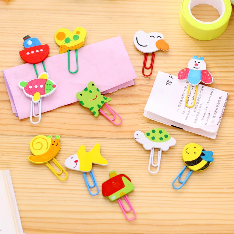 

Fashion Beautiful Cartoon Painted Wood Bookmark Planner Paper Clips Metal Bookmarks for Book Stationery School Office Supplies
