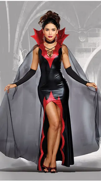 M-XL костюм на Хэллоуин для взрослых женщин костюм вампира готический Королева вампиров Косплей средневековое платье с перчатки под плащ