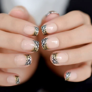 

Quality Daily French Nail Natural Classical Leopard Zebra Pattern Nail Art Fake Nails with Adhesive Tabs 24/kit
