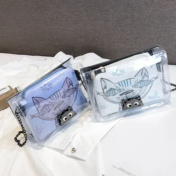 

Women Cartoon Animal Print Transparent Shoulder Bag with Adjustable Metal Chain Best Sale-WT