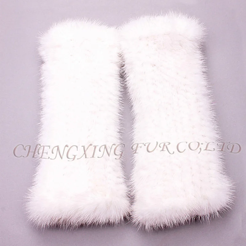 CX-A-61E Для женщин модные зимние гетры для рук с открытыми пальцами, вязаная, с натуральным норковым мехом, перчатки