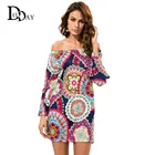 Save 5.36 on 2016 Summer Women Casual Off Shoulder Dress Bohemian Tropical Flower Print Vintage Mini Beach Party Dress C147