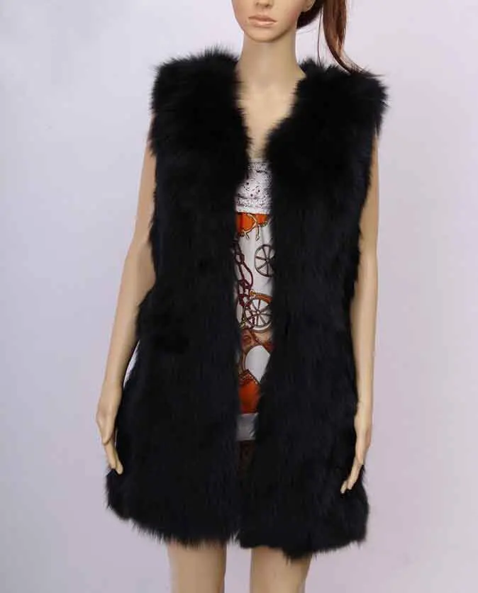 Новое поступление натуральный Лисий мех жилет натуральный Лисий женский зимний жилет Модный FP577 - Цвет: Black