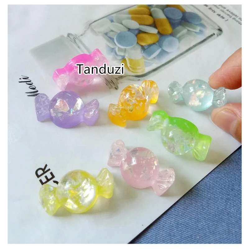 

Tanduzi 100PCS Glitter Resin Candy Flatback Scrapbook DIY Kawaii Cabochon Candy Flat Back