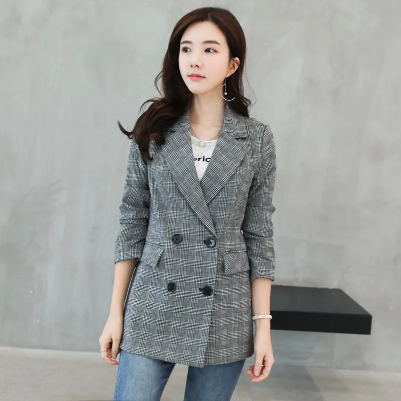 

Women spring autumn new long-sleeved casual temperament short plaid suit jacket office lady female A096