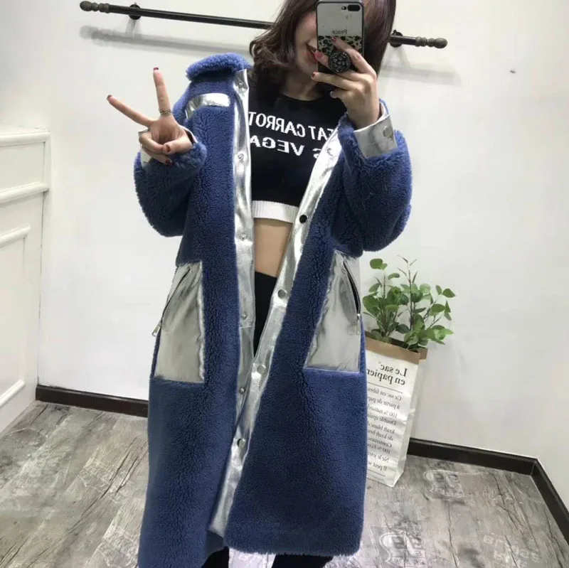 Long coat women winter sheep fur coats 2019 real price wool parka plus size jacket Korean pink overcoat sheep shearing jackets