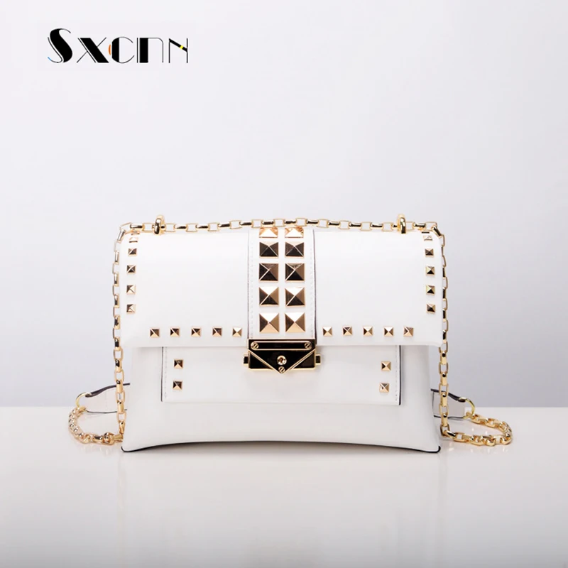 

SXCNN Rivet Style Cow leather Crossbody Bags For Women High quality Shoulder bag Fashion female Chain Messenger bolsas feminina