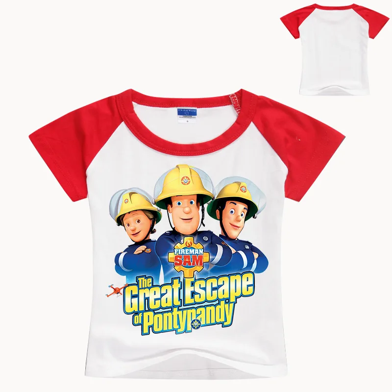 

2019 Children 3D Cartoon Fireman Sam Print Cotton T-shirts For Boy Shirt Girl Short Sleeve Tee Tops Clothes Kids Clothing