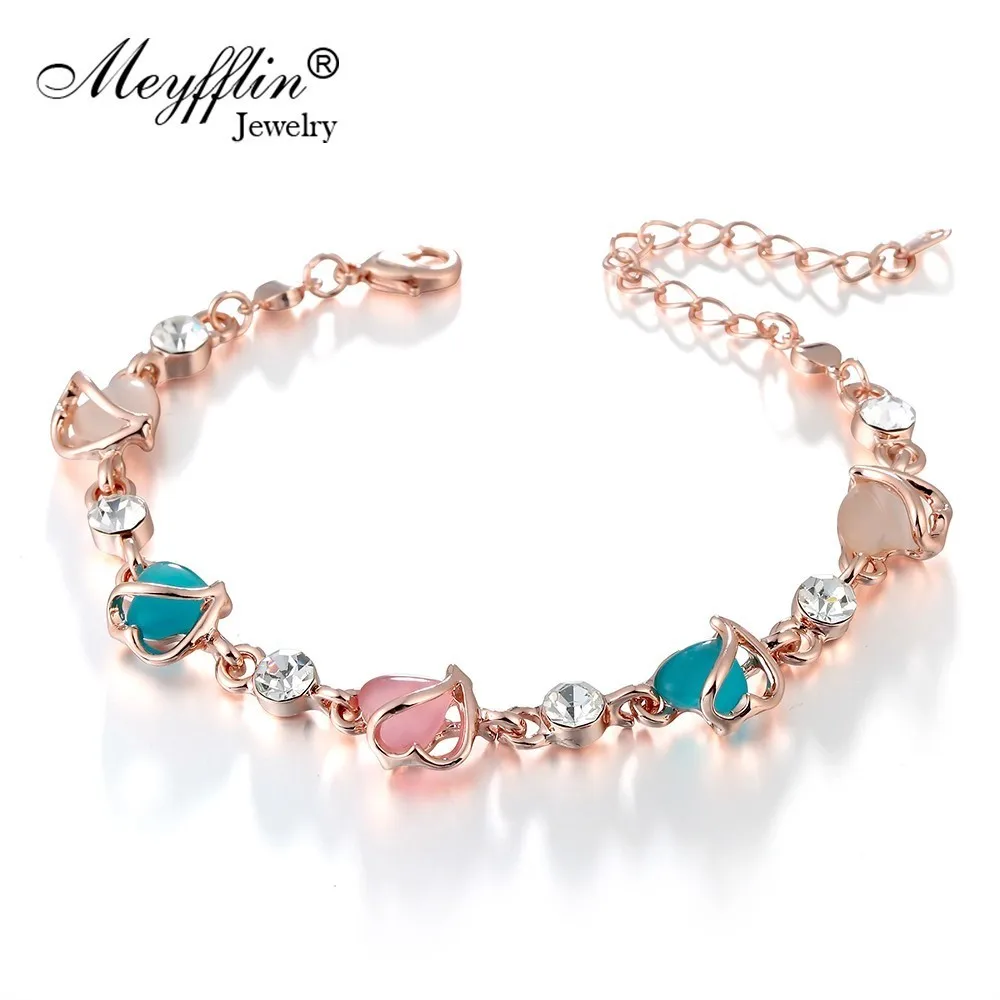 

Meyfflin Opal Heart Chain Bracelets for Women Gold Color Crystal Charm Bracelets & Bangles Fashion Female Pulseras Jewelry