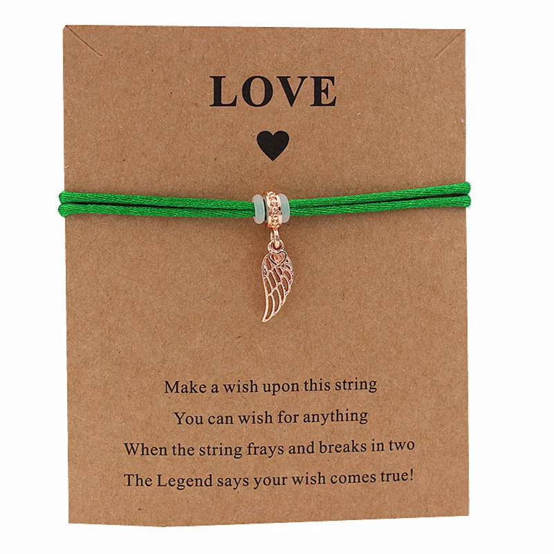 Сделано с подвеска крыло браслет счастливый многоцветный веревочный Wish браслеты для влюбленных женщин украшения на день рождения, свадьбу подарок на удачу - Окраска металла: JDSL201-green