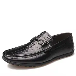 2019 модная Роскошная дышащая мужская обувь с узором «крокодиловая кожа», повседневная мужская обувь из замши с мягкой подошвой для вождения