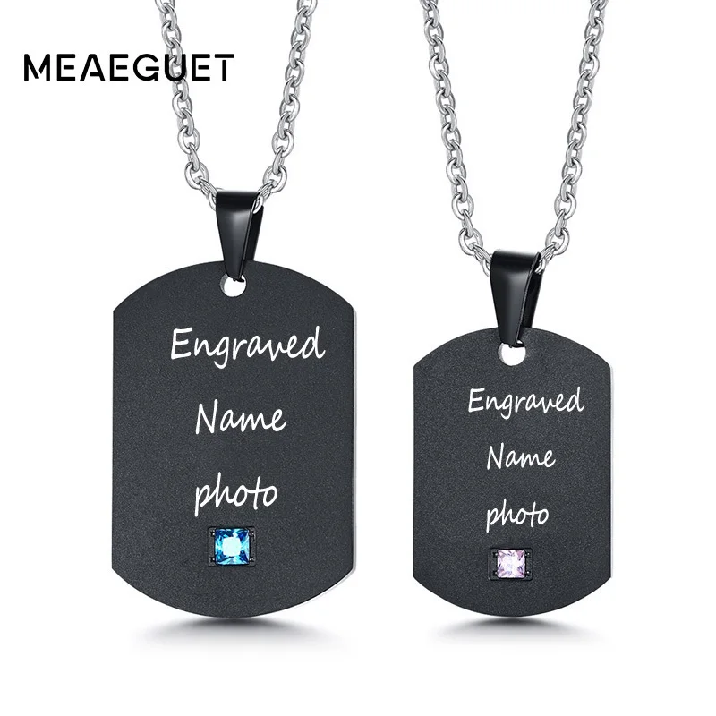 

Charm Dog Tags Couples Necklaces Black Personalized Stainless Steel Zircon Choker Men Custom Name Date Colares Lovers Pendant