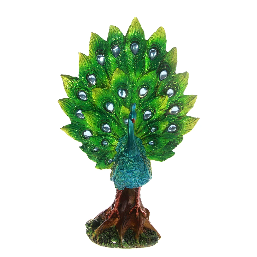 Colorful Peacock With Feather Out Statue Elegant Proud Bird