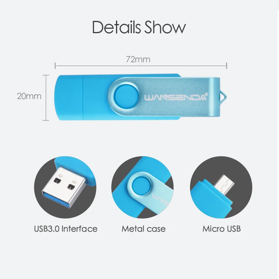 WANSENDA USB 3.0 Metal Rotatable OTG USB Flash Drive Pen Drive 8gb 16gb 32gb 64gb 128gb Smart Pendrive USB Stick Retail Package WANSENDA USB 3.0 Metal Rotatable OTG USB Flash Drive Pen Drive 8gb 16gb 32gb 64gb 128gb Smart Pendrive USB Stick Retail Package