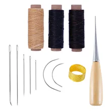 12 pçs de couro artesanato costura ferramentas conjunto com agulhas de costura mão awl dedal encerado linha para diy leathercraft costura