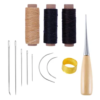 

12pcs Leather Craft Stitching Tools Set with Hand Sewing Needles Awl Thimble Waxed Thread for DIY Leathercraft Sewing
