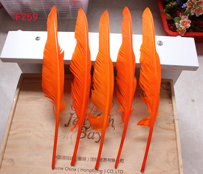 

Wholesale 100pcs goose feather humpback 30-35cm/12-14inch /orange