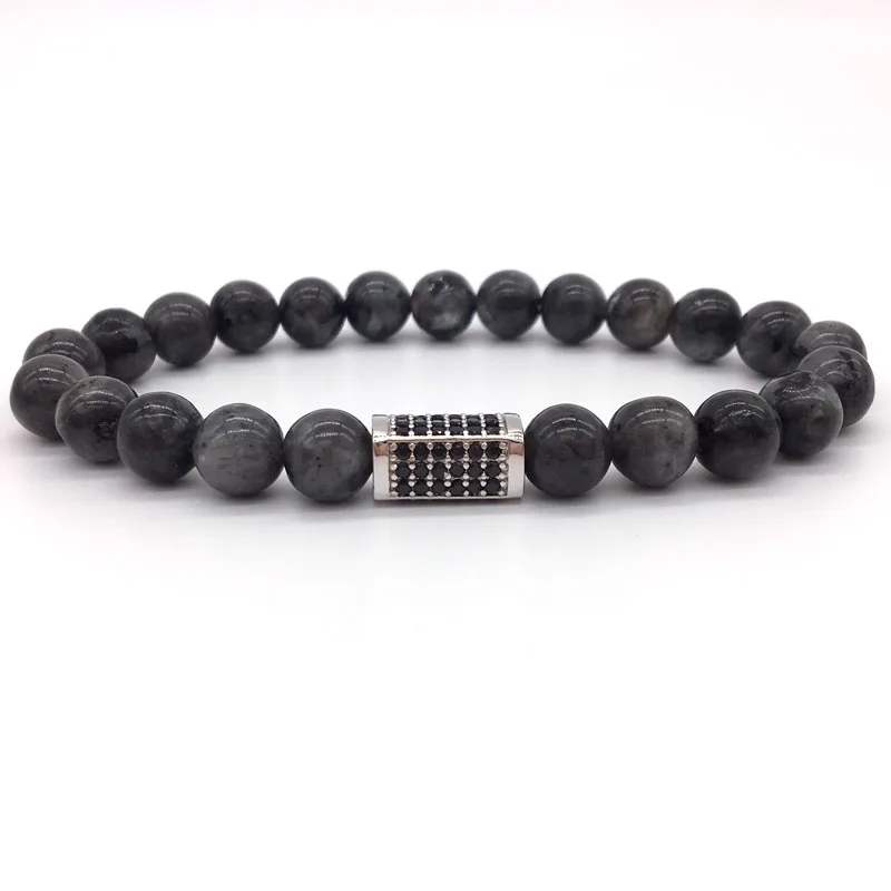 2017 New font b Fashion b font Men Bracelet Pave CZ Column Charm Bracelet Gray 8MM