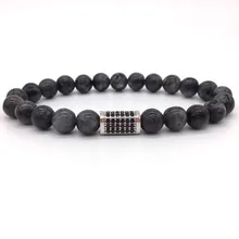 2017 New Fashion Men Bracelet Pave CZ Column Charm Bracelet Gray 8MM Bead Jewelry Gift For Men