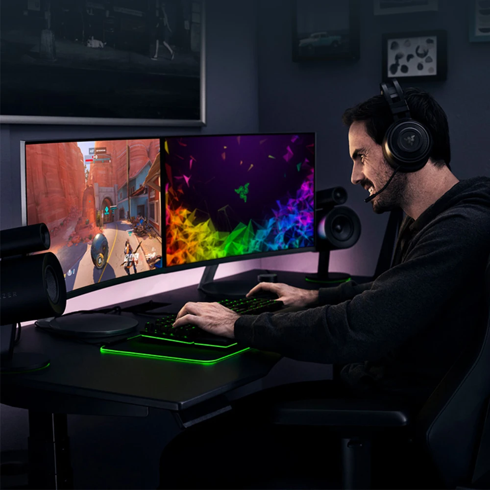 Razer Nari Эфирная 2,4G Беспроводная игровая гарнитура THX пространственная аудио Виртуальная 7,1 канал для ПК геймера MAC PS4 наушники