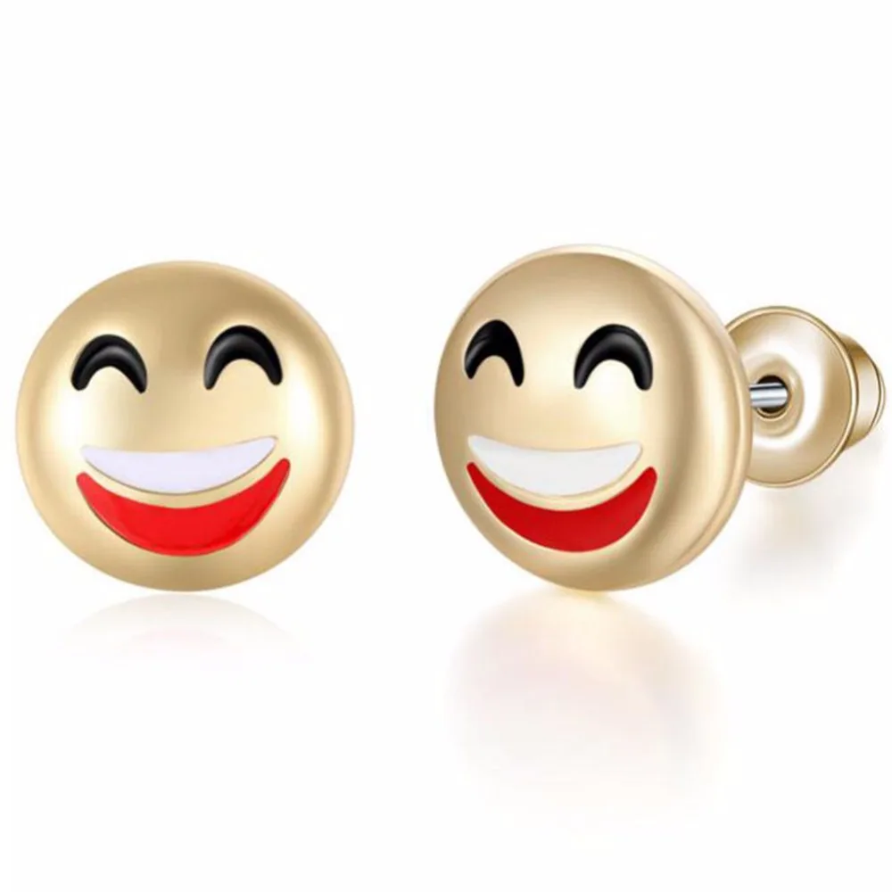 10mm Heart Lovely gold tone Round Funny Simle Emoji earrings Jewelry