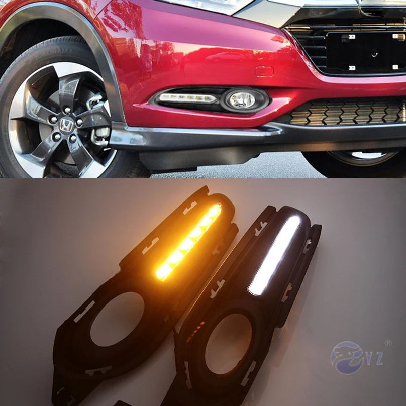 

Car Flashing 2Pcs For Honda HR-V HRV Vezel 2014 2015 2016 2017 2018 DRL fog lamp Daytime Running Lights with yellow turn signal
