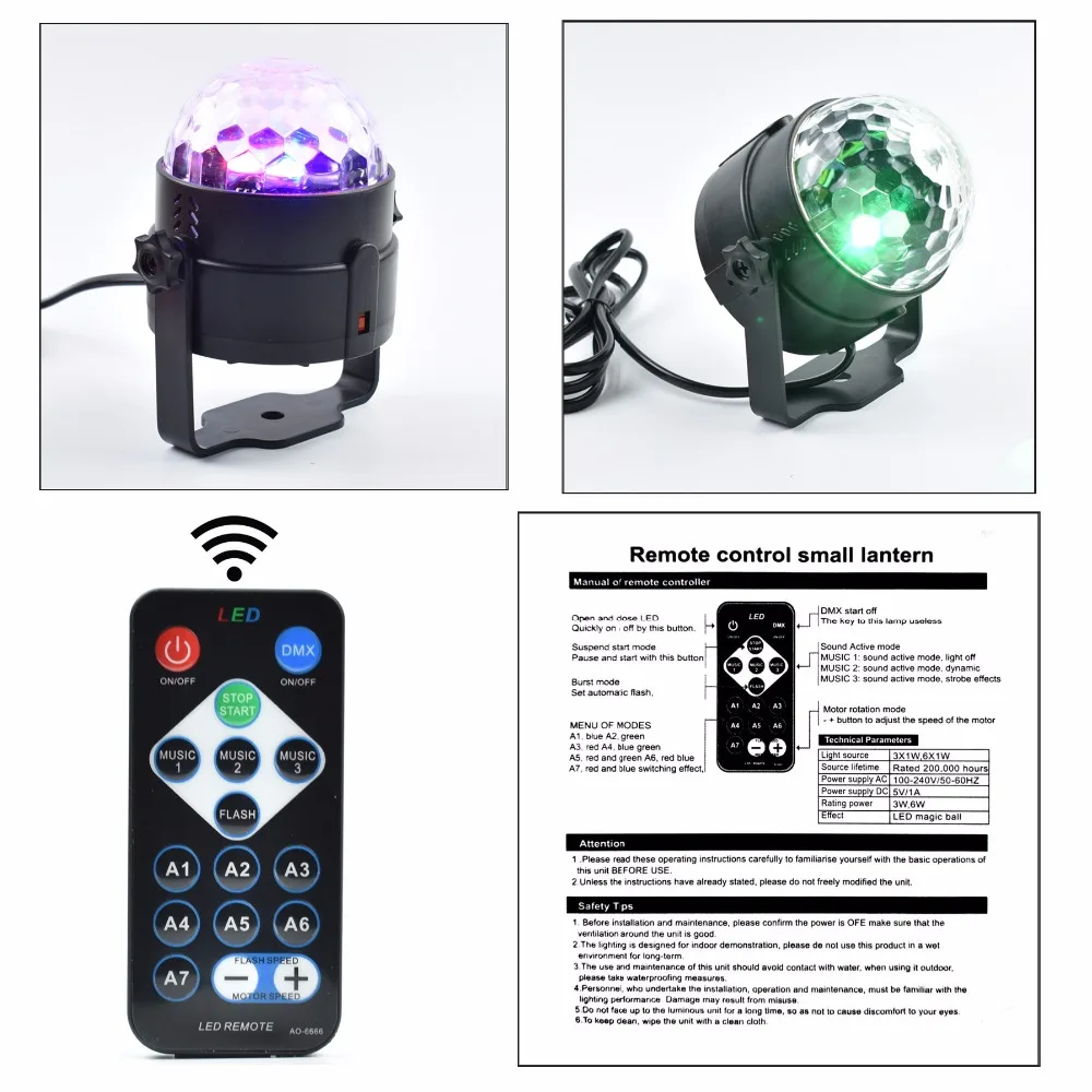 Holiday Lighting 3W Mini RGB Crystal Magic Ball Led Stage Lights DJ KTV Disco Party Lamp IR Remote Control Christmas Projector