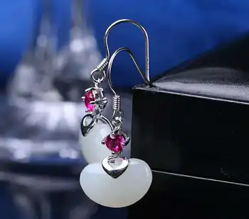 

Hetian White Jade Silver drop Earrings New Red Bean Earrings h29#
