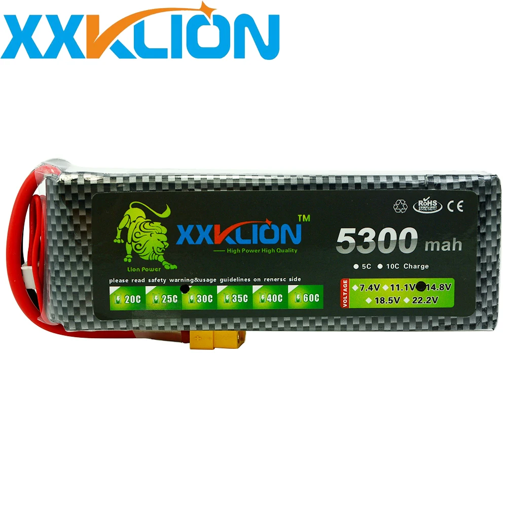 

XXKLION Lipo Battery 4S 14.8v 5300mah 30c T Plug/XT60 Plug RC Helicopter RC Car RC Boat quadcopter Remote Control toys battery