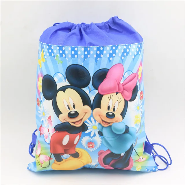 

10pcs\lot Baby Shower Decoration Minnie mochila Birthday Party Kids Favor Non-woven Fabric mickey Drawstring Gifts Bags supplies