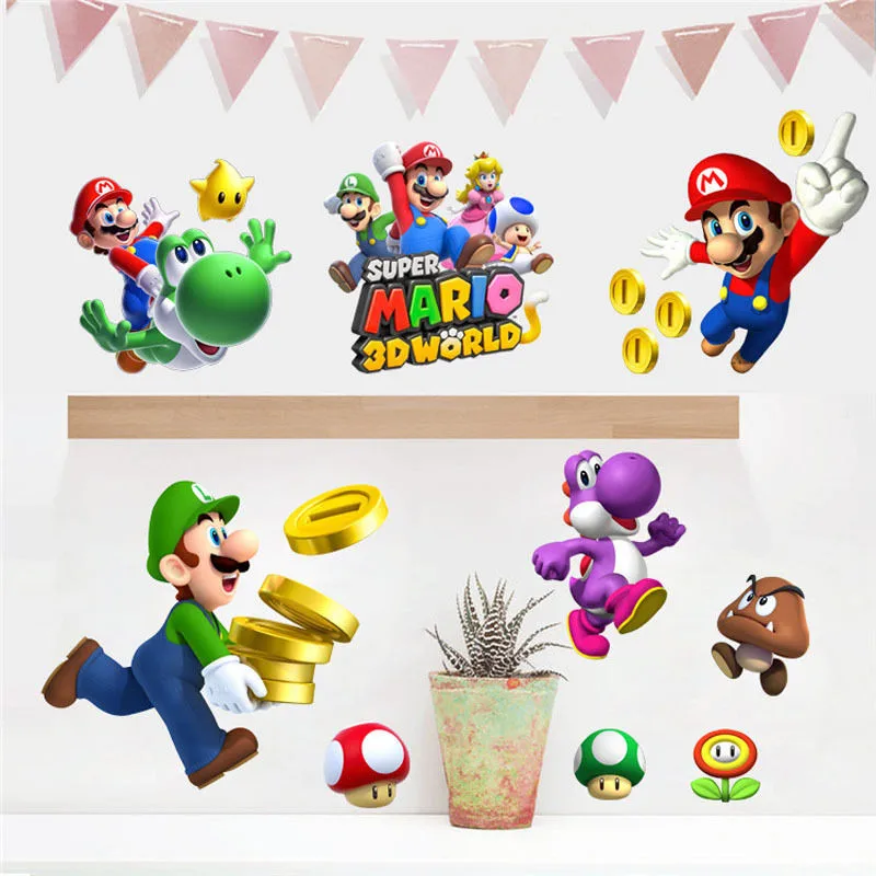 

Super Mario Bros Wall Stickers Art Decals Stickers For Kids baby Room Decor Removable Mural Creative Fridge Stickers Home Decor