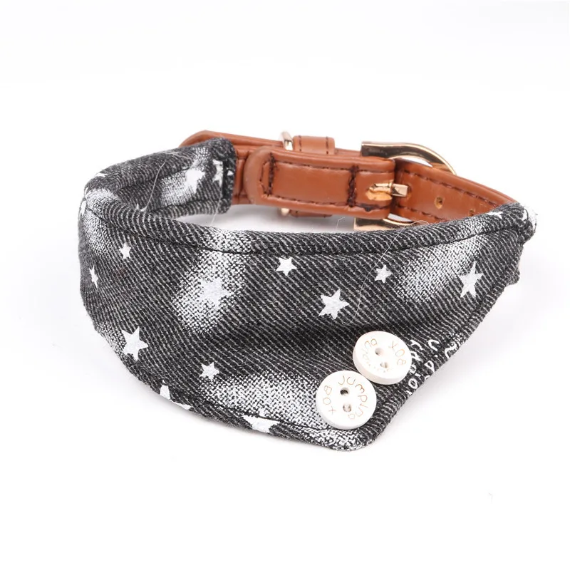 Lovely Stars Jean Fabric Leather Pets Dog Collars Puppy Cats Bib