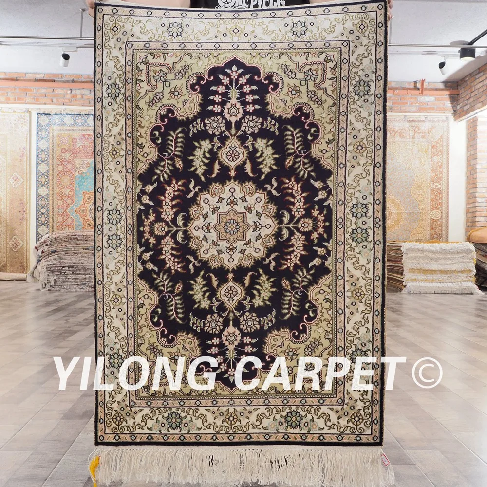 YILONG 2'x3' handmade pure silk carpet exquisite hand knotted qum silk