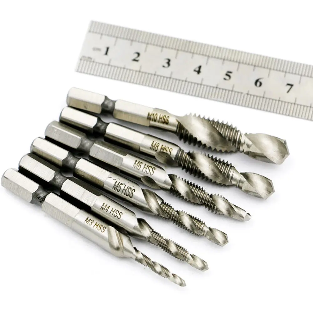 6Pcs High Speed Steel Screw Thread Metric Spiral Hand Plug Tap Drill Bits Set MJJ88 | Инструменты