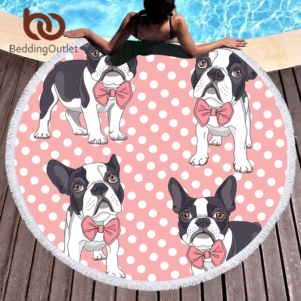 BeddingOutlet Runde Strand Handtuch für kinder Mikrofaser Fliege Bulldog Große Sommer Handtuch Toalla Cartoon 150 cm Hund Rosa Picknick matte Günstig