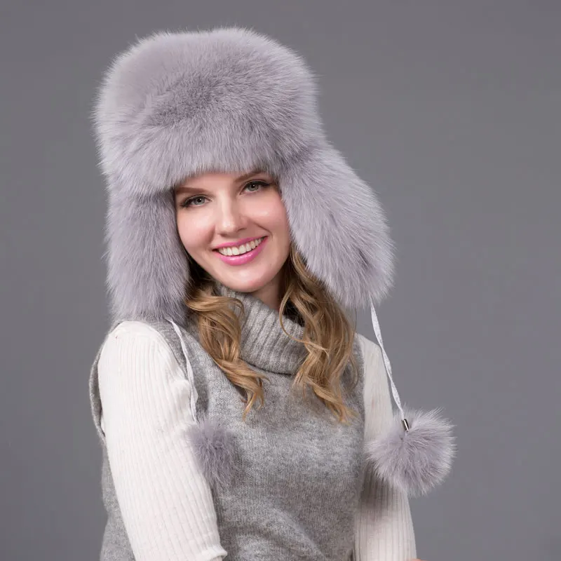 JKP хит, теплая осенняя и зимняя женская шапка-бомбер из лисьего меха, шапка для снежной погоды, меховая женская шапка, Женская Кожаная шапка с ушками, HJL-04 - Цвет: R