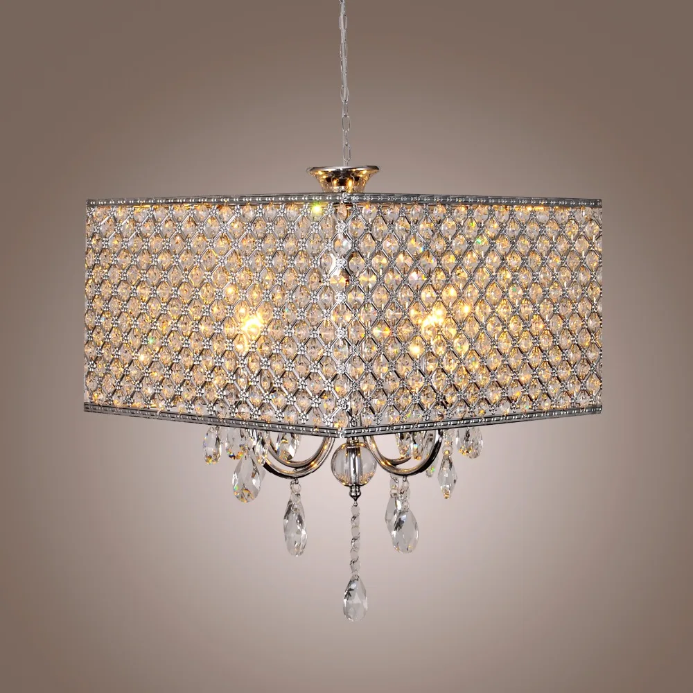 New Galaxy Lighting 4 Light Chrome Round Metal Shade Crystal Chandelier