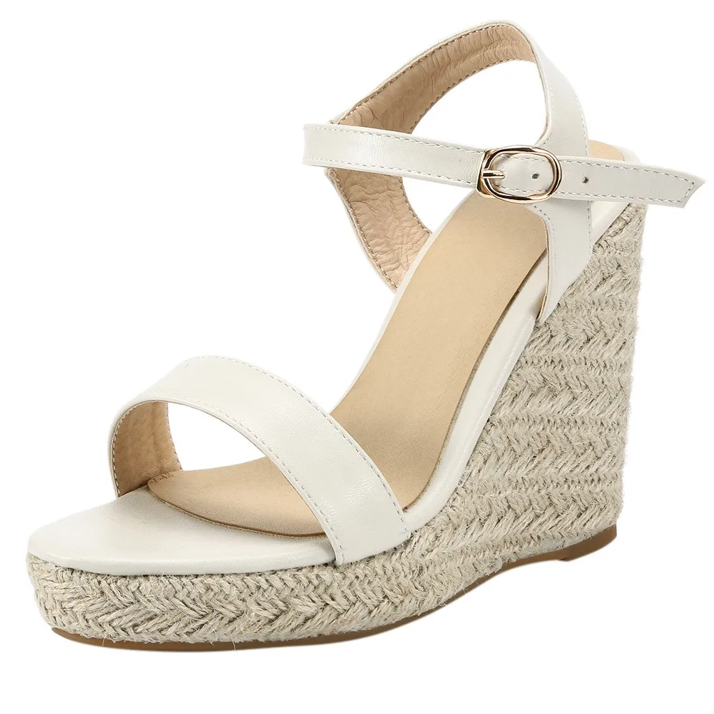 

Solid Wedges Shoes For Women 2019 Summer Fashion Ankle Strap Sandals Wedges Retro Platform Open Toe Sandals Sandalias Mujer