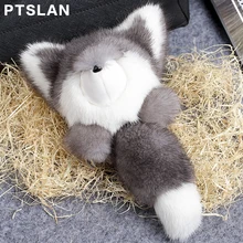 Ptslan New genuine mink Furs fox Plush Toys Car Key Ring Keychain Bag Charm Tag Cute Mini fox Toy Doll Real Fur Monster