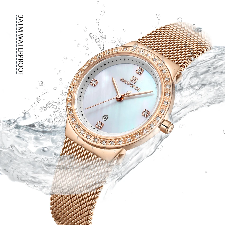 NAVIFORCE, роскошные модные женские часы, женские водонепроницаемые кварцевые наручные часы из нержавеющей стали, повседневные часы, подарки, Relogio Feminino