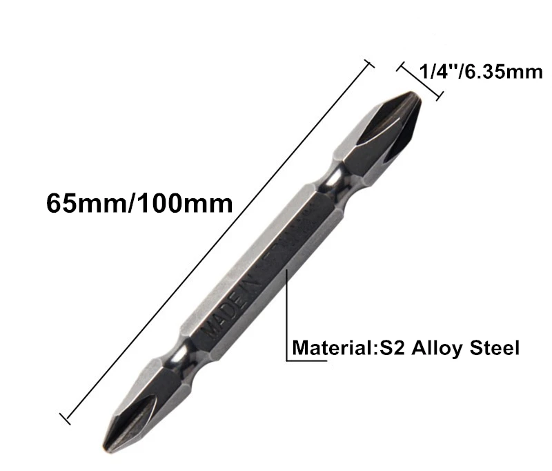 10 шт. 1/4 ''/6,35 мм отвертка Philips bits PH2 Магнитный Длина 65/100 мм S2 сплав Сталь с двумя концами, Мощность инструмент Бит