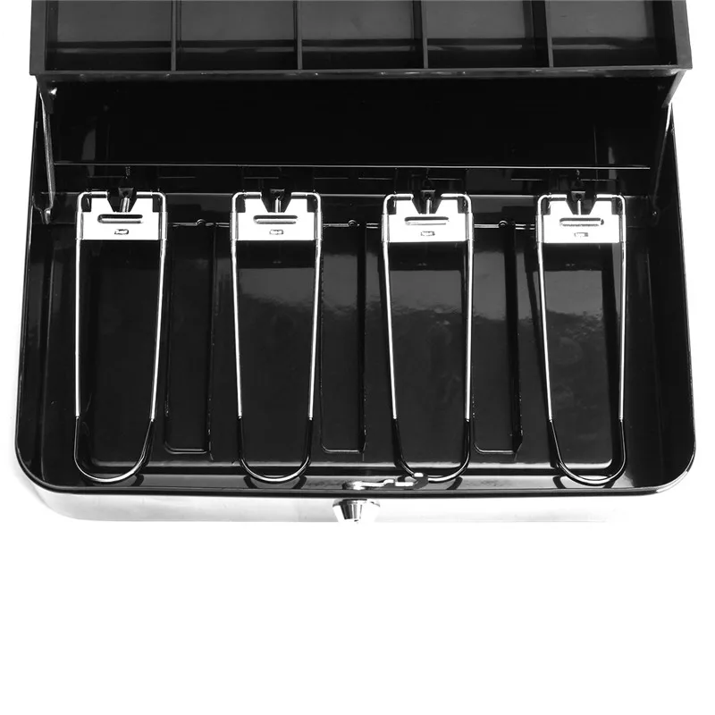 Cajón de caja de dinero de hierro metálico negro con cerradura de llave Almacenamiento de bandeja de seguridad para contenedor de oficina en casa herramienta