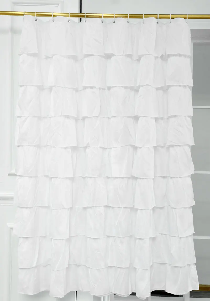 

180*180cm White Shower Curtain Fabric/Ruffle fit most tub/shower areas opaque Anti-wrinkle Heat-resistant Shower Curtain for Bat