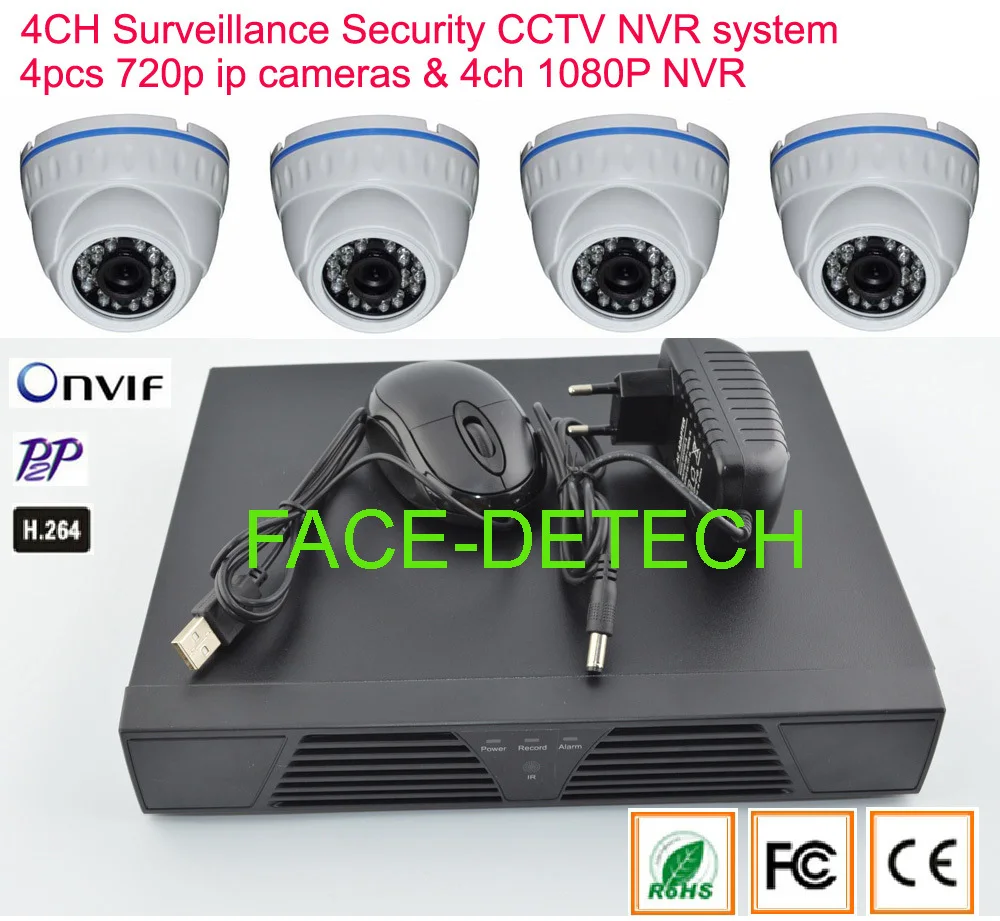 

DHL Free shipping Onvif CCTV IP Camera 4CH NVR Kit Home Network Security Plastic IP Camera System 720P
