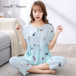 Tinyear женские Хлопчатобумажные Пижамы трикотажные 2 шт. пижамный комплект полная длина женские комплекты для сна женские удобные пижамы