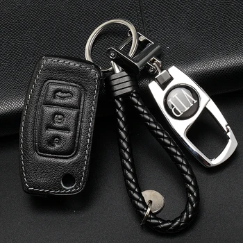 

Car-covers 100% Genuine leather Car key case Zinc Alloy Metal key chain ring Fob for Ford Focus 2 MK2 Mondeo Fiesta C Max S Max