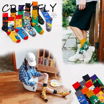 

CRAZY FLY Autumn&Winter Fashion Cotton Cute Cartoon Happy Socks Woman Harajuku Casual Style Couple Creative Funny Socks New