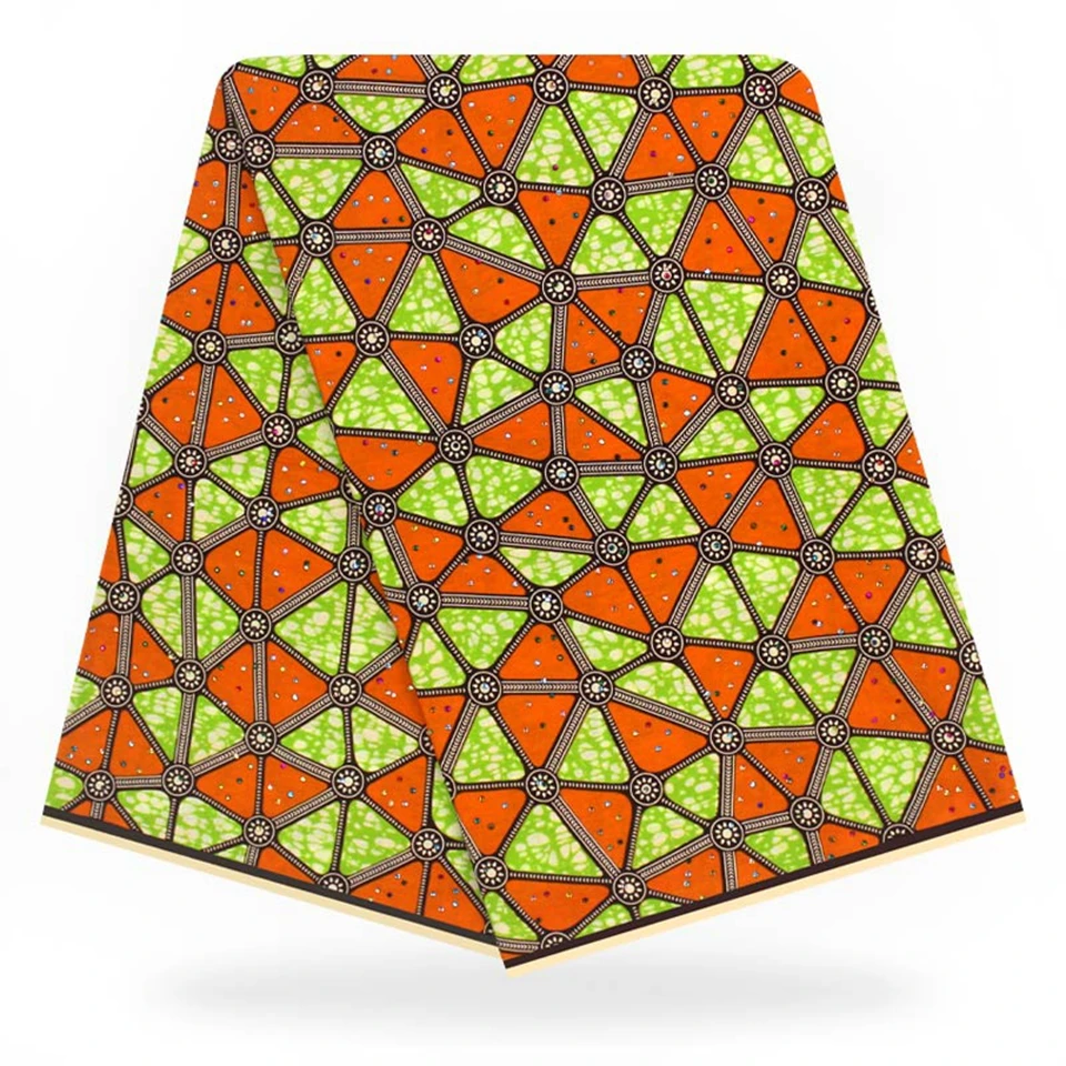 

YBGTZ-1 New Design African Wax Fabric With Stones,Embedded Colorful Rhinestones Dutch Wax African Fabric / Kitenge 6yards