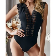 BBYES Ladies Female Women Sexy Lace V-Neck Sleeveless Bodycon Bodysuits Solid 4 Colors Leotard Jumpsuit Rompers Plus Size S-XL BBYES Ladies Female Women Sexy Lace V-Neck Sleeveless Bodycon Bodysuits Solid 4 Colors Leotard Jumpsuit Rompers Plus Size S-XL